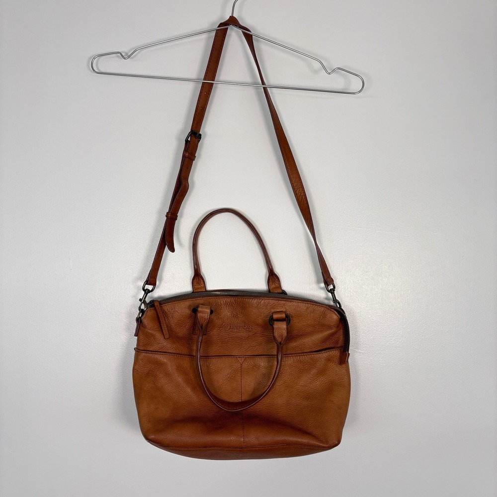 American Leather Co Women Satchel OS Tan‎ Pebbled Leather Crossbody Handbag
